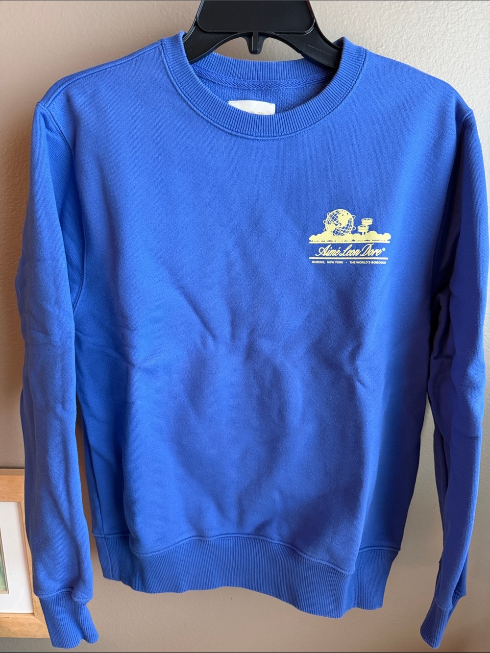 Aime Leon Dore Royal Blue / Periwinkle Crewneck with Yellow Chest Graphic